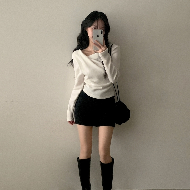 이사벨 기모 셔링 드레이프 긴팔티셔츠 아이보리