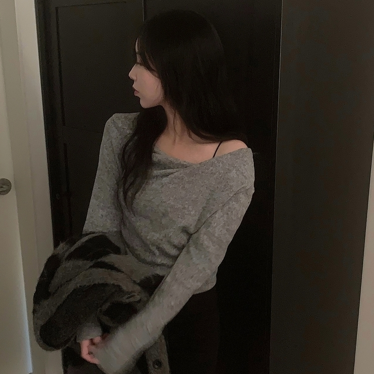 이사벨 기모 셔링 드레이프 긴팔티셔츠 그레이