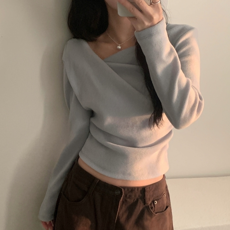 이사벨 기모 셔링 드레이프 긴팔티셔츠 소라