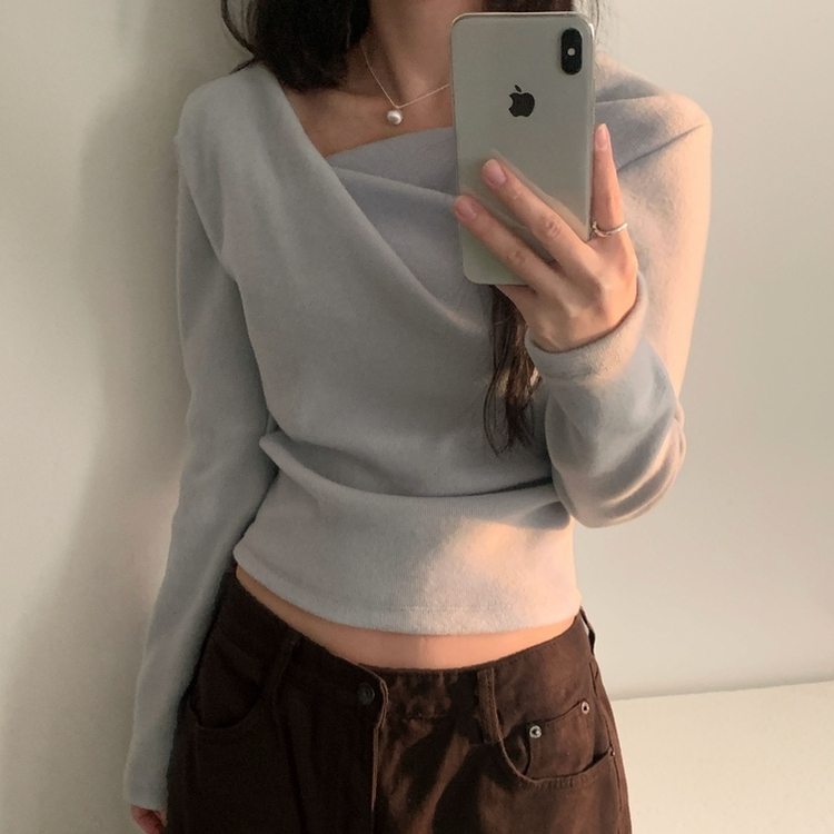 이사벨 기모 셔링 드레이프 긴팔티셔츠 소라