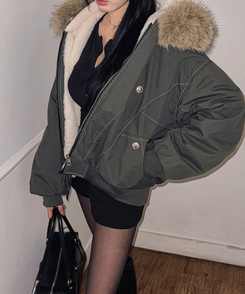 【ファー着脱可能】ビッグフードジップアップミリタリージャンパー KHAKI