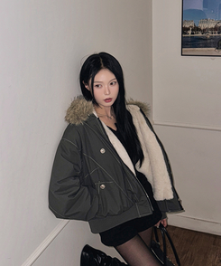 【ファー着脱可能】ビッグフードジップアップミリタリージャンパー KHAKI