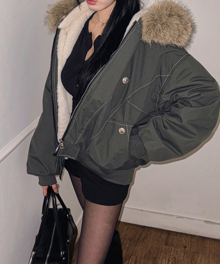 【ファー着脱可能】ビッグフードジップアップミリタリージャンパー KHAKI