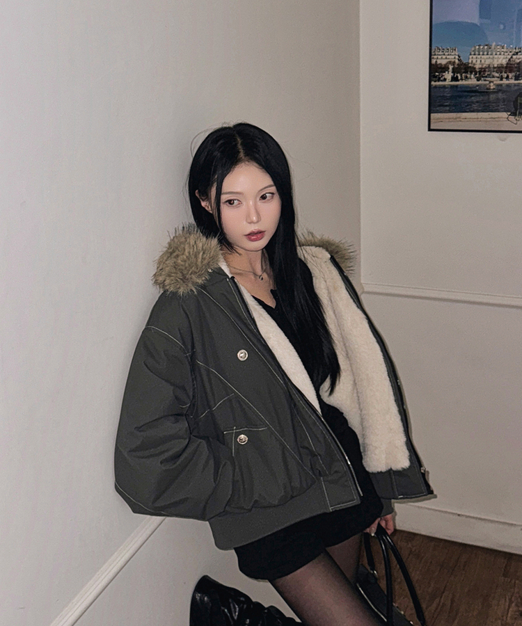 【ファー着脱可能】ビッグフードジップアップミリタリージャンパー KHAKI