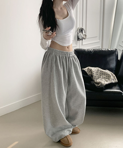 MADE특가 위시 융기모 유니크 엔젤스타 프린팅 사이드 절개 밑단 스트링 롱 와이드 트레이닝 팬츠 그레이