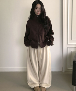 MADE특가 위시 융기모 유니크 엔젤스타 프린팅 사이드 절개 밑단 스트링 롱 와이드 트레이닝 팬츠 연베이지