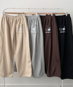 MADE특가 위시 융기모 유니크 엔젤스타 프린팅 사이드 절개 밑단 스트링 롱 와이드 트레이닝 팬츠