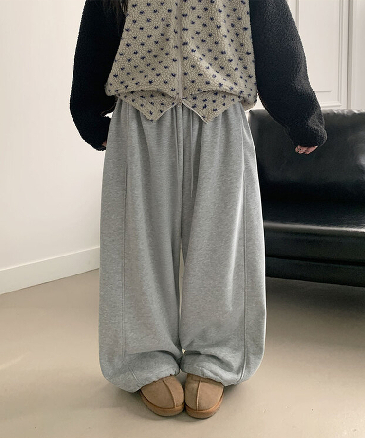 MADE특가 위시 융기모 유니크 엔젤스타 프린팅 사이드 절개 밑단 스트링 롱 와이드 트레이닝 팬츠 그레이