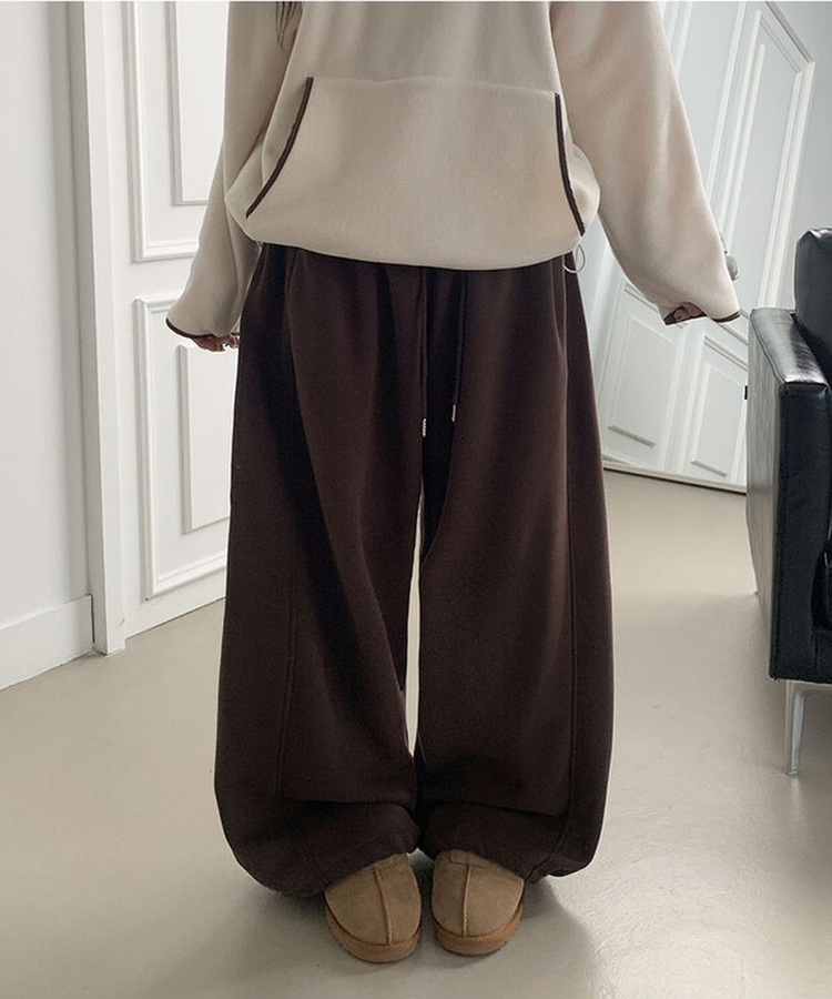 MADE특가 위시 융기모 유니크 엔젤스타 프린팅 사이드 절개 밑단 스트링 롱 와이드 트레이닝 팬츠 브라운