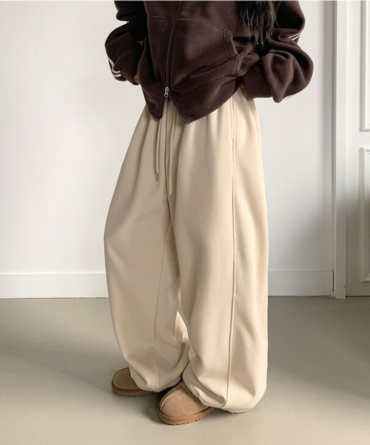 MADE특가 위시 융기모 유니크 엔젤스타 프린팅 사이드 절개 밑단 스트링 롱 와이드 트레이닝 팬츠 연베이지