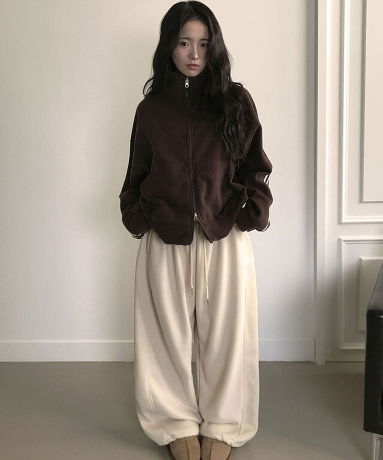 MADE특가 위시 융기모 유니크 엔젤스타 프린팅 사이드 절개 밑단 스트링 롱 와이드 트레이닝 팬츠 연베이지