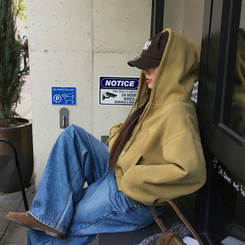 【起毛】クロップフードジップアップ(6color) OLIVE