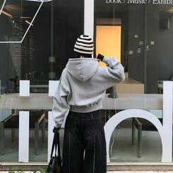 【起毛】クロップフードジップアップ(6color) GREY