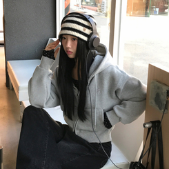 【起毛】クロップフードジップアップ(6color) GREY