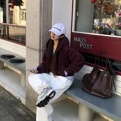 【起毛】クロップフードジップアップ(6color) PURPLE