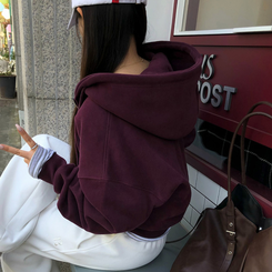 【起毛】クロップフードジップアップ(6color) PURPLE