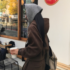 【起毛】クロップフードジップアップ(6color) BROWN