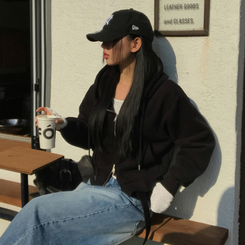 【起毛】クロップフードジップアップ(6color) BLACK