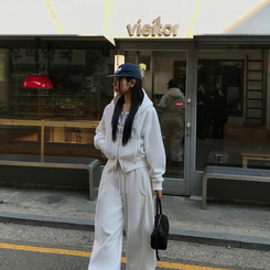 【起毛】クロップフードジップアップ(6color) WHITE