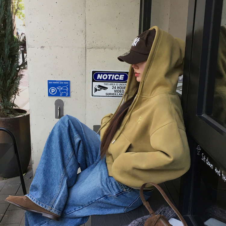 【起毛】クロップフードジップアップ(6color) OLIVE