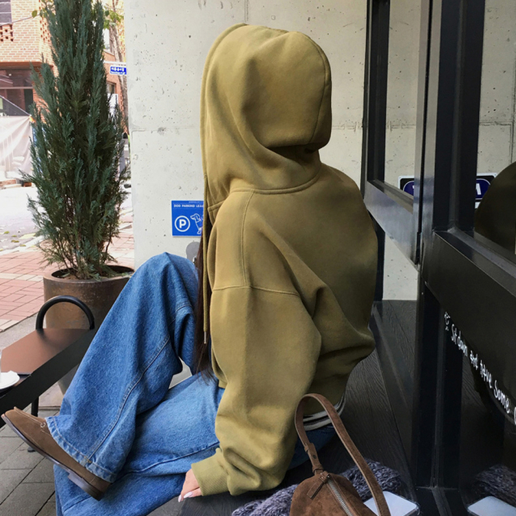 【起毛】クロップフードジップアップ(6color) OLIVE