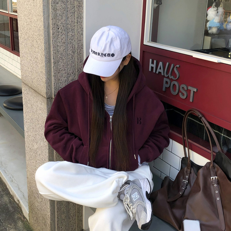 【起毛】クロップフードジップアップ(6color) PURPLE