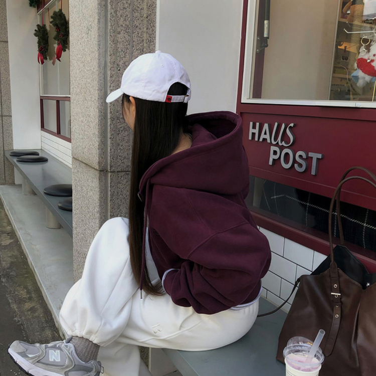 【起毛】クロップフードジップアップ(6color) PURPLE