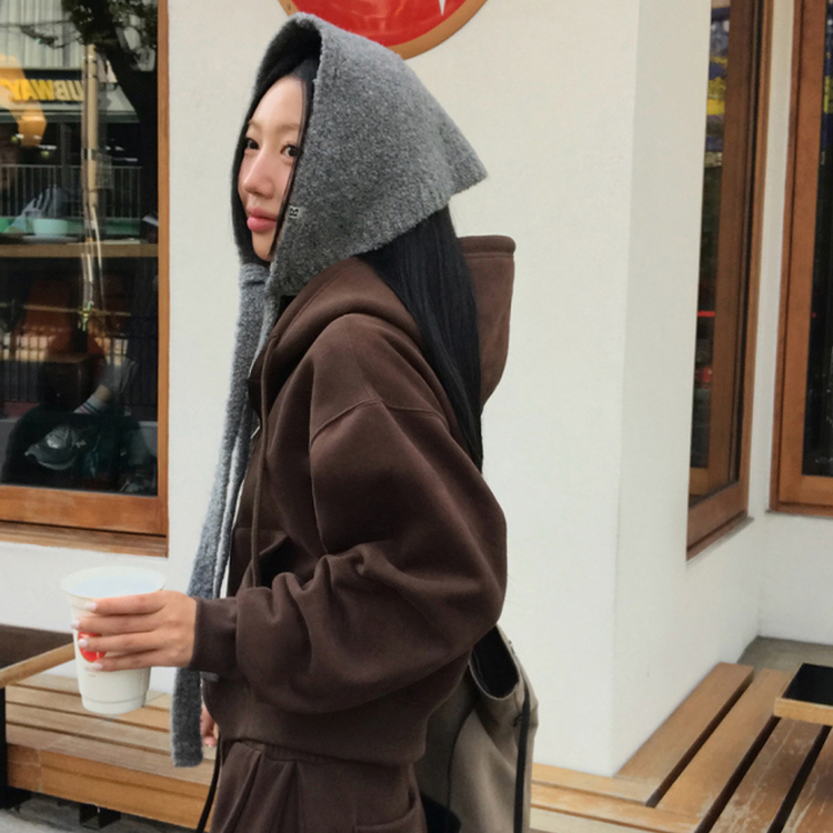 【起毛】クロップフードジップアップ(6color) BROWN