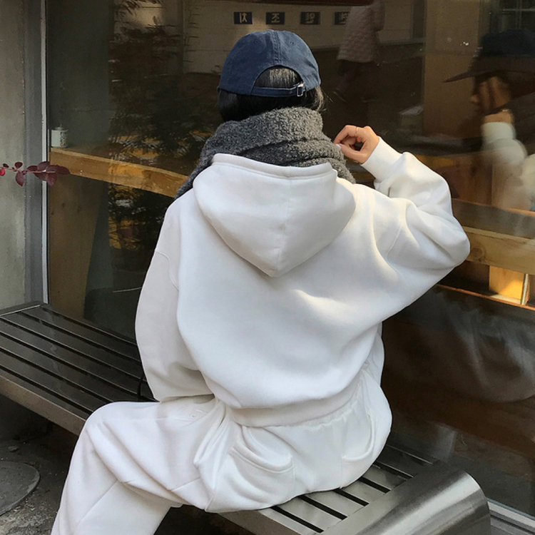 【起毛】クロップフードジップアップ(6color) WHITE