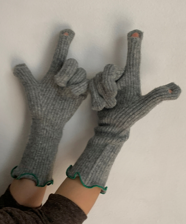 ニットフィンガーホール手袋 GREY