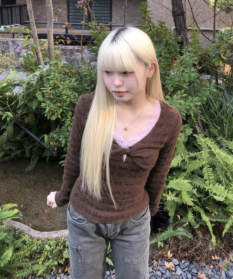 보헤미안 브이넥 긴팔티셔츠 브라운