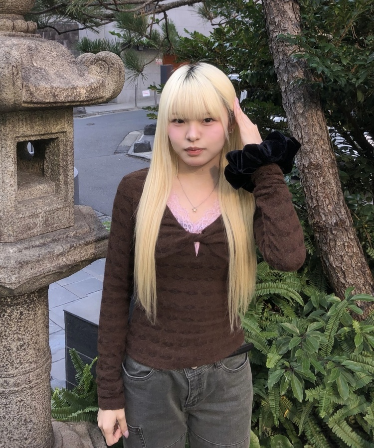 보헤미안 브이넥 긴팔티셔츠 브라운