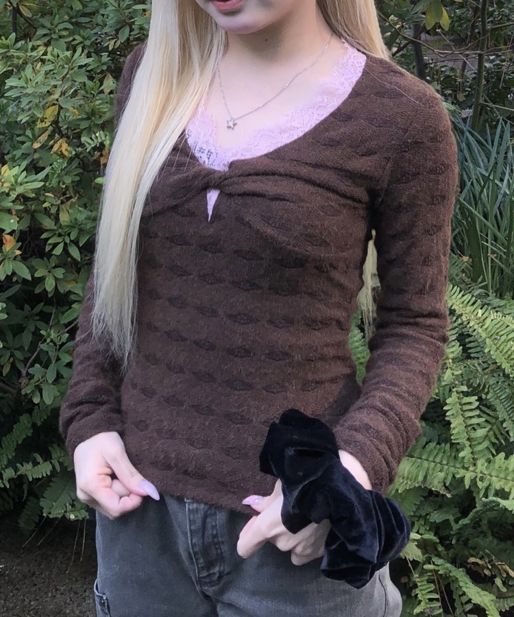 보헤미안 브이넥 긴팔티셔츠 브라운