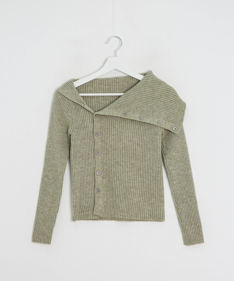 오프숄더 언발 골지 니트