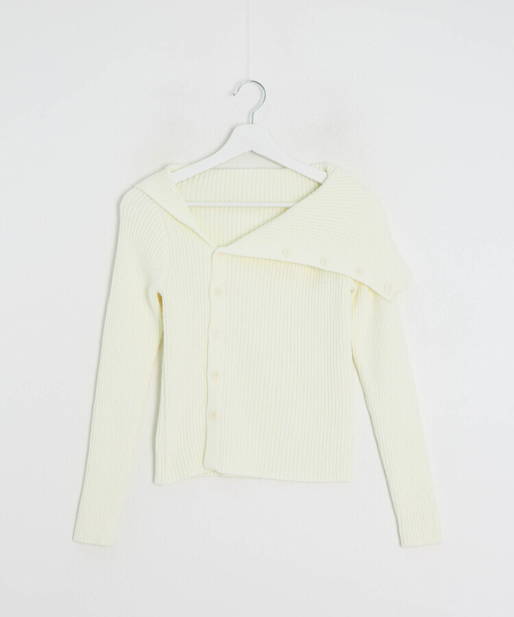 오프숄더 언발 골지 니트