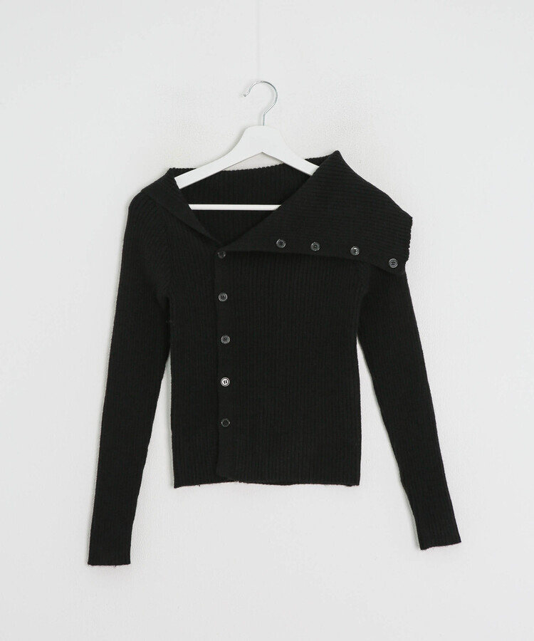 오프숄더 언발 골지 니트