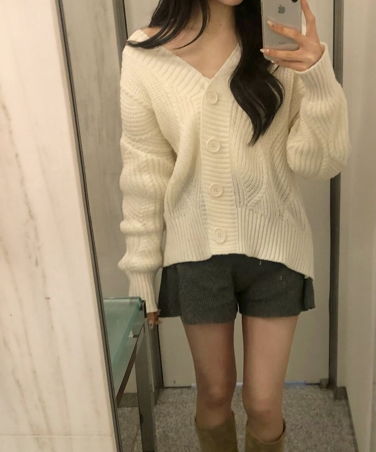 물결 오버 가디건 아이보리