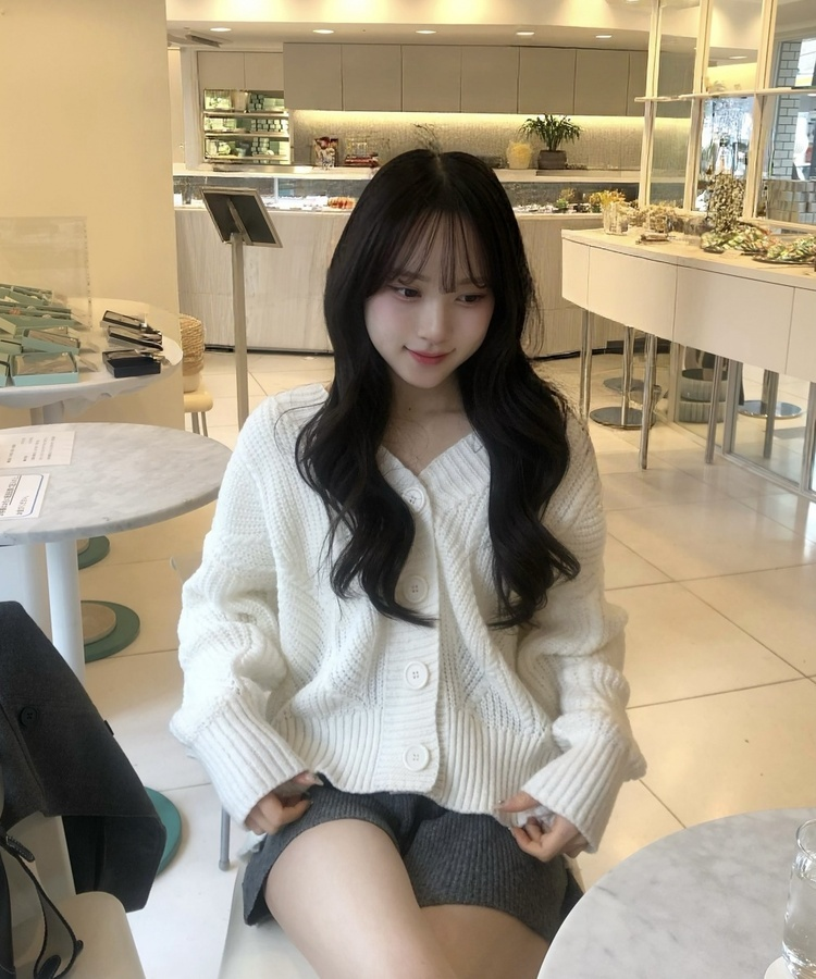 물결 오버 가디건 아이보리