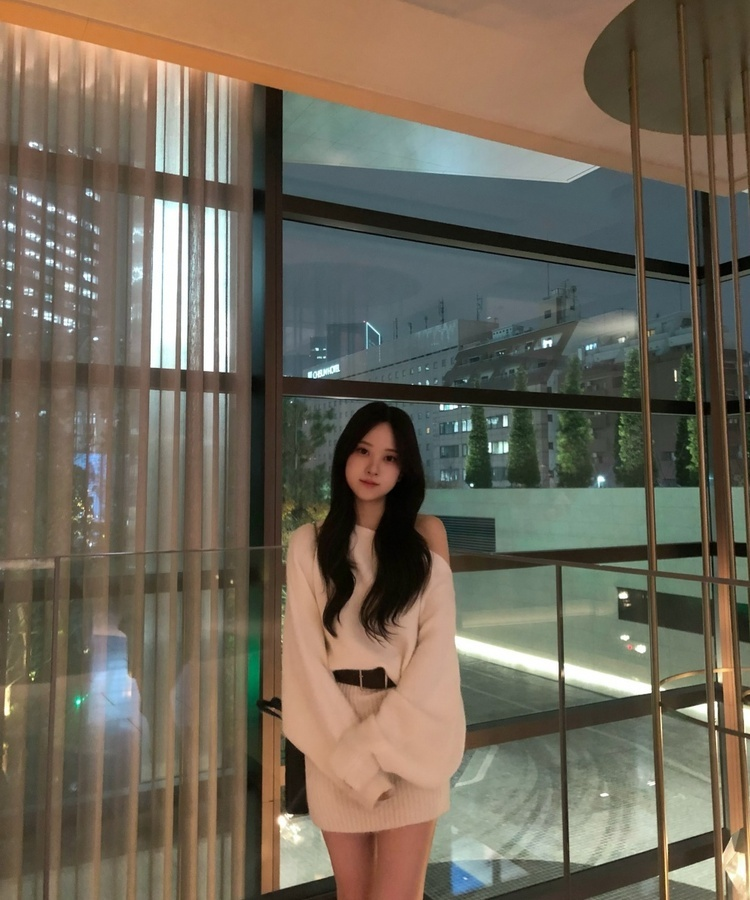 숄더 니트 미니 니트 원피스 벨트포함 아이보리