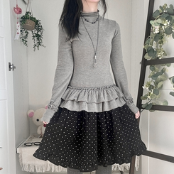 완전 부드러운 낙낙핏 부들부들 레이어드 캉캉 프릴 폴라 긴팔 티셔츠 그레이