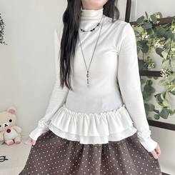 완전 부드러운 낙낙핏 부들부들 레이어드 캉캉 프릴 폴라 긴팔 티셔츠 아이보리