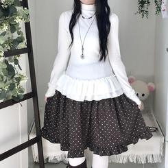 완전 부드러운 낙낙핏 부들부들 레이어드 캉캉 프릴 폴라 긴팔 티셔츠 아이보리