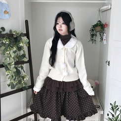 완전 부드러운 낙낙핏 부들부들 레이어드 캉캉 프릴 폴라 긴팔 티셔츠 밤색