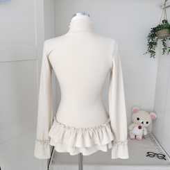 완전 부드러운 낙낙핏 부들부들 레이어드 캉캉 프릴 폴라 긴팔 티셔츠