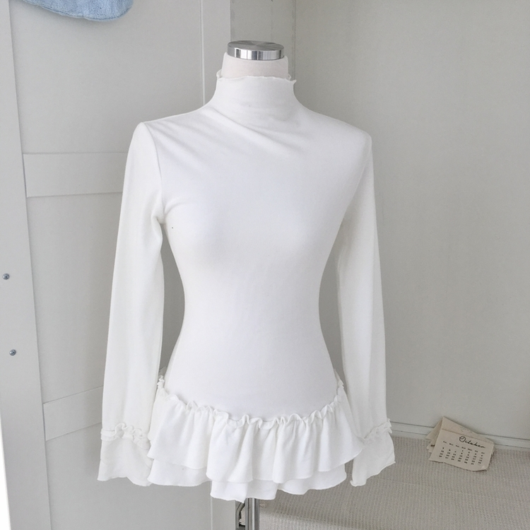 완전 부드러운 낙낙핏 부들부들 레이어드 캉캉 프릴 폴라 긴팔 티셔츠