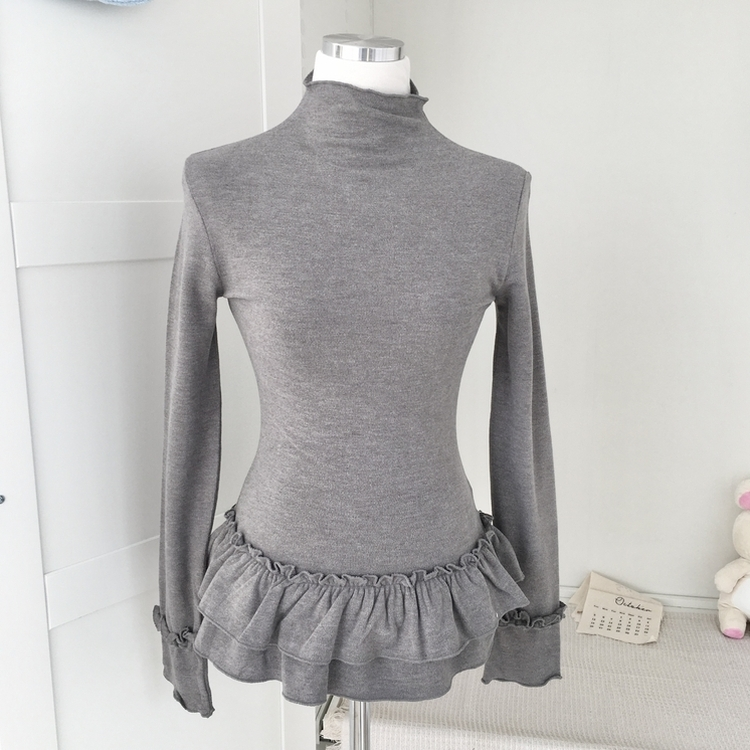 완전 부드러운 낙낙핏 부들부들 레이어드 캉캉 프릴 폴라 긴팔 티셔츠