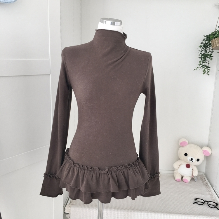 완전 부드러운 낙낙핏 부들부들 레이어드 캉캉 프릴 폴라 긴팔 티셔츠