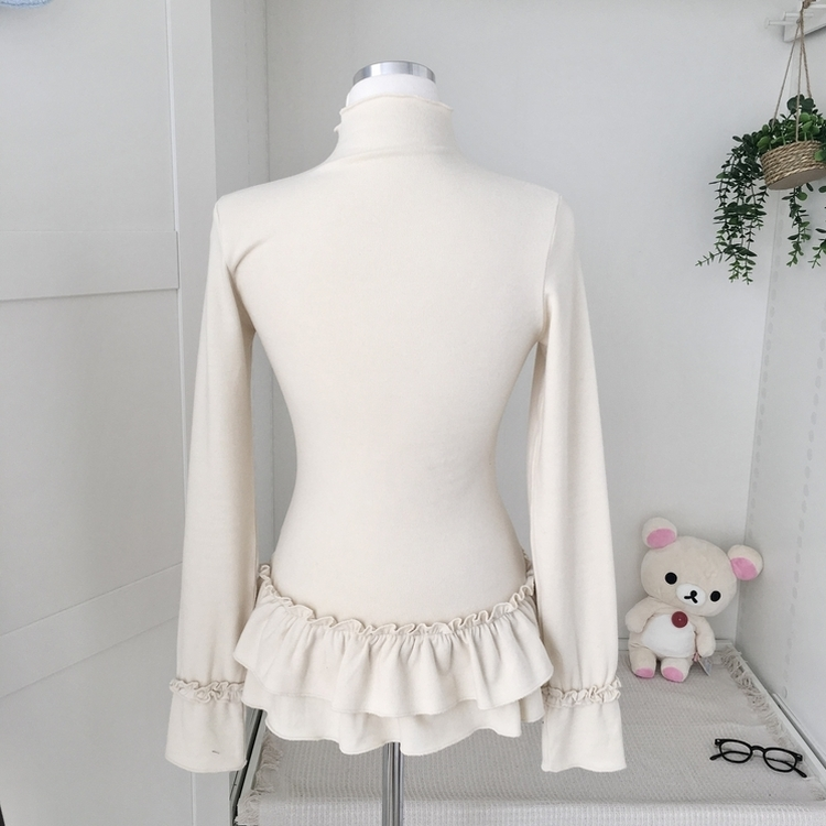 완전 부드러운 낙낙핏 부들부들 레이어드 캉캉 프릴 폴라 긴팔 티셔츠