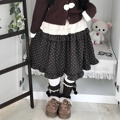 쿠키 빈티지 윈터 미디 모리걸 도트 프릴캉캉 밴딩 미디스커트 브라운