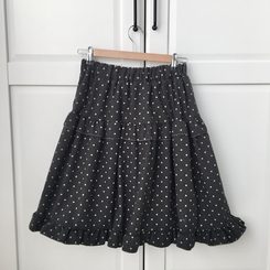 쿠키 빈티지 윈터 미디 모리걸 도트 프릴캉캉 밴딩 미디스커트